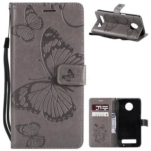 Embossing 3D Butterfly Leather Wallet Case for Motorola Moto Z3 Play - Gray