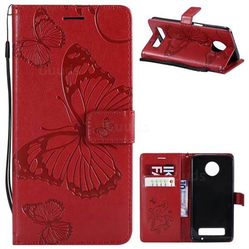 Embossing 3D Butterfly Leather Wallet Case for Motorola Moto Z3 Play - Red