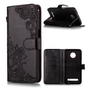 Intricate Embossing Lotus Mandala Flower Leather Wallet Case for Motorola Moto Z3 Play - Black