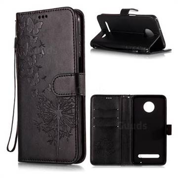 Intricate Embossing Dandelion Butterfly Leather Wallet Case for Motorola Moto Z3 Play - Black