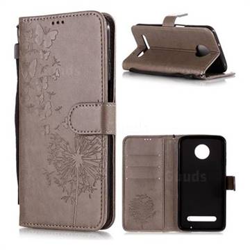 Intricate Embossing Dandelion Butterfly Leather Wallet Case for Motorola Moto Z3 Play - Gray