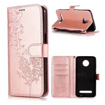 Intricate Embossing Dandelion Butterfly Leather Wallet Case for Motorola Moto Z3 Play - Rose Gold