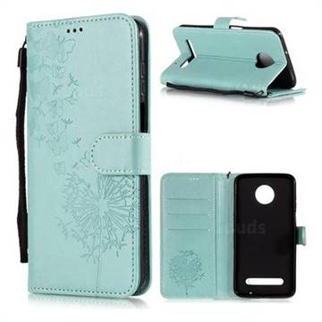 Intricate Embossing Dandelion Butterfly Leather Wallet Case for Motorola Moto Z3 Play - Green