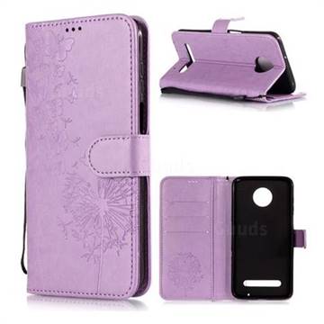 Intricate Embossing Dandelion Butterfly Leather Wallet Case for Motorola Moto Z3 Play - Purple