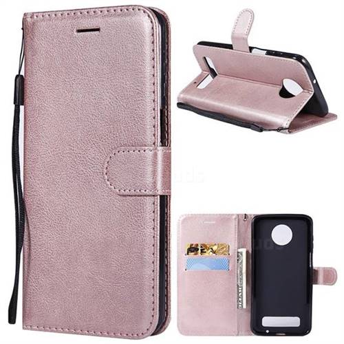 Retro Greek Classic Smooth PU Leather Wallet Phone Case for Motorola Moto Z3 Play - Rose Gold