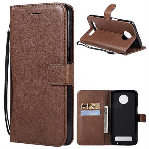 Retro Greek Classic Smooth PU Leather Wallet Phone Case for Motorola Moto Z3 Play - Brown