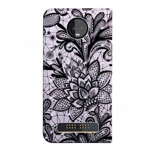 Black Lace Rose 3D Painted Leather Wallet Case for Motorola Moto