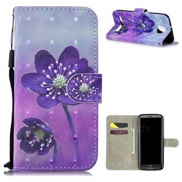 Purple Flower 3D Painted Leather Wallet Phone Case for Motorola Moto Z3 Play