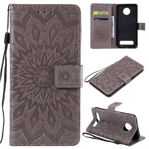 Embossing Sunflower Leather Wallet Case for Motorola Moto Z3 Play - Gray