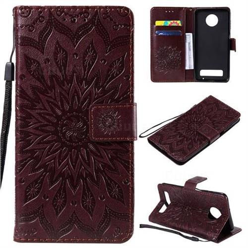 Embossing Sunflower Leather Wallet Case for Motorola Moto Z3 Play - Brown