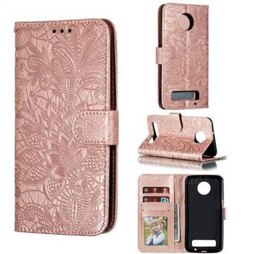 Intricate Embossing Lace Jasmine Flower Leather Wallet Case for Motorola Moto Z3 Play - Rose Gold