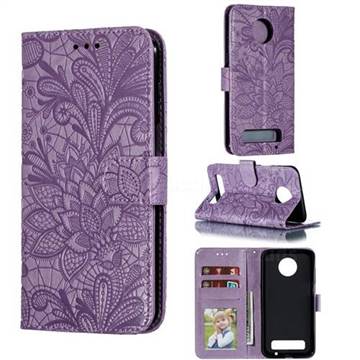 Intricate Embossing Lace Jasmine Flower Leather Wallet Case for Motorola Moto Z3 Play - Purple