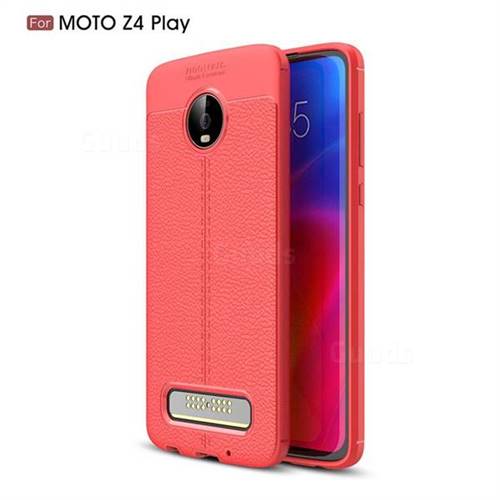Luxury Auto Focus Litchi Texture Silicone TPU Back Cover for Motorola Moto Z4 Play - Red