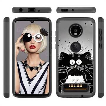 Black and White Cat Shock Absorbing Hybrid Defender Rugged Phone Case Cover for Motorola Moto Z4 Play