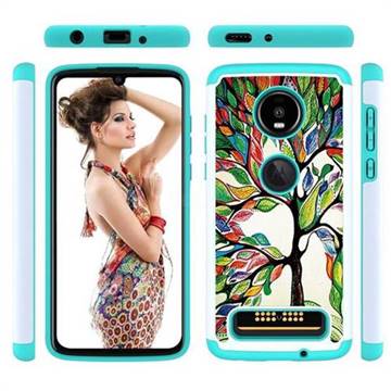Multicolored Tree Shock Absorbing Hybrid Defender Rugged Phone Case Cover for Motorola Moto Z4 Play