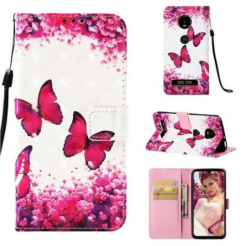 Rose Butterfly 3D Painted Leather Wallet Case for Motorola Moto Z4 Play