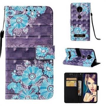 Blue Flower 3D Painted Leather Wallet Case for Motorola Moto Z4 Play