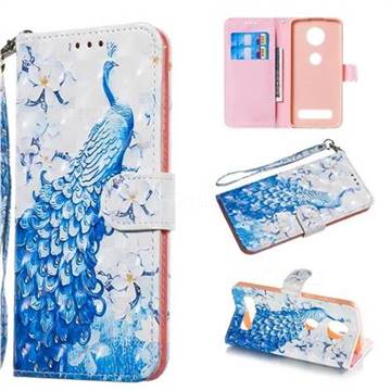 Blue Peacock 3D Painted Leather Wallet Phone Case for Motorola Moto Z4 Play