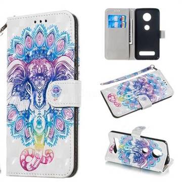 Colorful Elephant 3D Painted Leather Wallet Phone Case for Motorola Moto Z4 Play