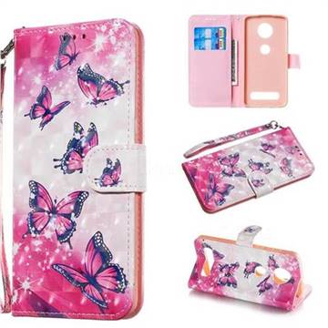 Pink Butterfly 3D Painted Leather Wallet Phone Case for Motorola Moto Z4 Play