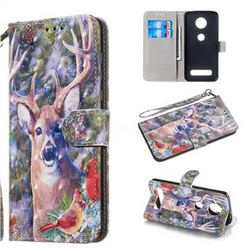 Elk Deer 3D Painted Leather Wallet Phone Case for Motorola Moto Z4 Play