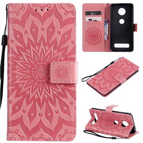Embossing Sunflower Leather Wallet Case for Motorola Moto Z4 Play - Pink