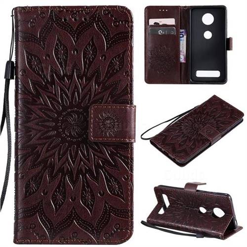 Embossing Sunflower Leather Wallet Case for Motorola Moto Z4 Play - Brown