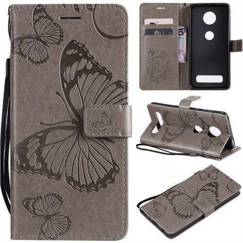 Embossing 3D Butterfly Leather Wallet Case for Motorola Moto Z4 Play - Gray