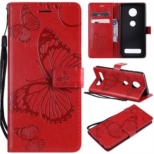 Embossing 3D Butterfly Leather Wallet Case for Motorola Moto Z4 Play - Red