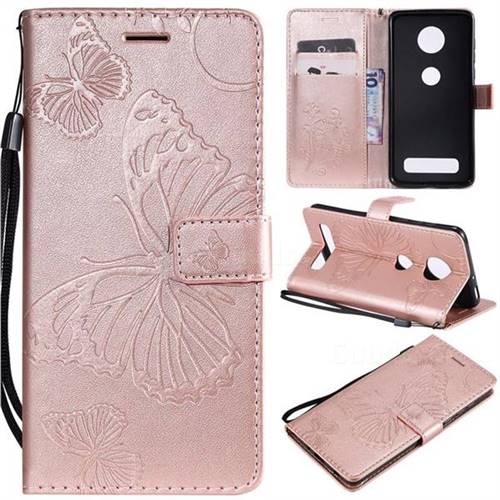 Embossing 3D Butterfly Leather Wallet Case for Motorola Moto Z4 Play - Rose Gold