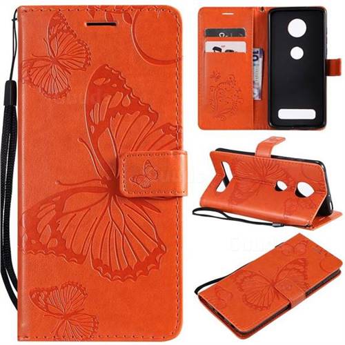 Embossing 3D Butterfly Leather Wallet Case for Motorola Moto Z4 Play - Orange