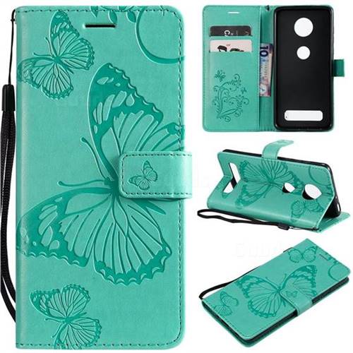 Embossing 3D Butterfly Leather Wallet Case for Motorola Moto Z4 Play - Green