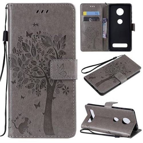 Embossing Butterfly Tree Leather Wallet Case for Motorola Moto Z4 Play - Grey
