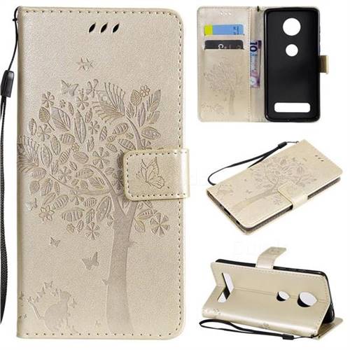Embossing Butterfly Tree Leather Wallet Case for Motorola Moto Z4 Play - Champagne