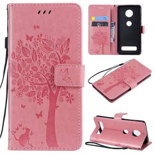 Embossing Butterfly Tree Leather Wallet Case for Motorola Moto Z4 Play - Pink