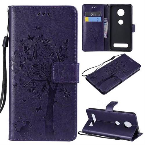 Embossing Butterfly Tree Leather Wallet Case for Motorola Moto Z4 Play - Purple