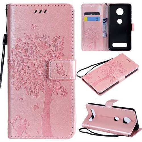Embossing Butterfly Tree Leather Wallet Case for Motorola Moto Z4 Play - Rose Pink