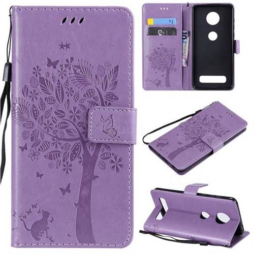 Embossing Butterfly Tree Leather Wallet Case for Motorola Moto Z4 Play - Violet
