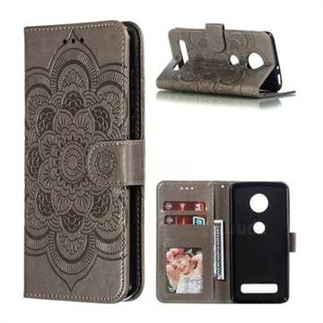 Intricate Embossing Datura Solar Leather Wallet Case for Motorola Moto Z4 Play - Gray