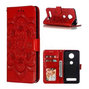 Intricate Embossing Datura Solar Leather Wallet Case for Motorola Moto Z4 Play - Red