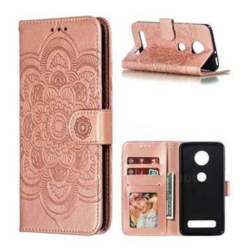 Intricate Embossing Datura Solar Leather Wallet Case for Motorola Moto Z4 Play - Rose Gold