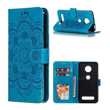 Intricate Embossing Datura Solar Leather Wallet Case for Motorola Moto Z4 Play - Blue