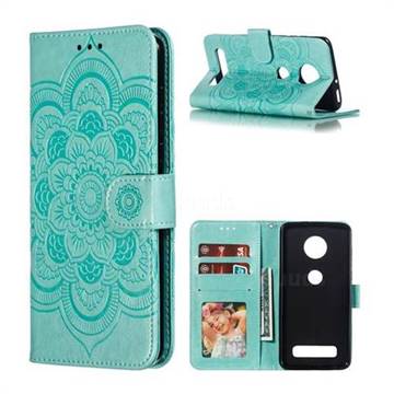 Intricate Embossing Datura Solar Leather Wallet Case for Motorola Moto Z4 Play - Green