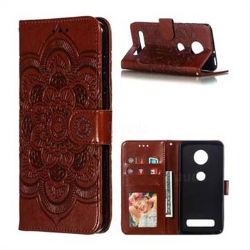 Intricate Embossing Datura Solar Leather Wallet Case for Motorola Moto Z4 Play - Brown