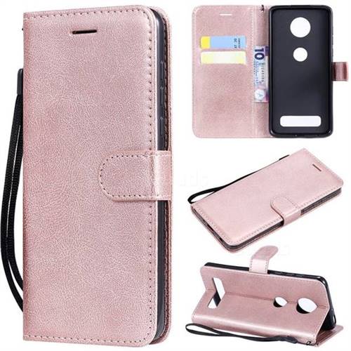 Retro Greek Classic Smooth PU Leather Wallet Phone Case for Motorola Moto Z4 Play - Rose Gold