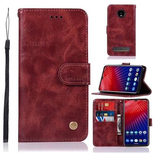 Luxury Retro Leather Wallet Case for Motorola Moto Z4 Play - Wine Red