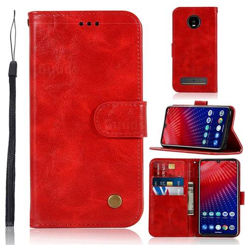 Luxury Retro Leather Wallet Case for Motorola Moto Z4 Play - Red
