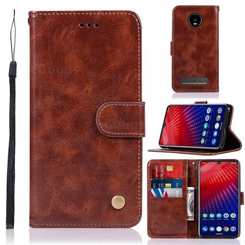 Luxury Retro Leather Wallet Case for Motorola Moto Z4 Play - Brown