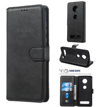 Retro Calf Matte Leather Wallet Phone Case for Motorola Moto Z4 Play - Black