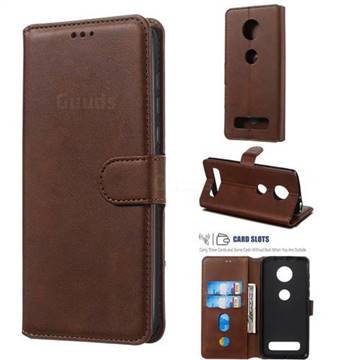 Retro Calf Matte Leather Wallet Phone Case for Motorola Moto Z4 Play - Brown